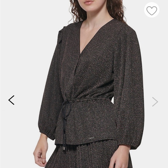 DKNY Puff-Sleeve Lurex Wrap Blouse - Picture 2 of 8